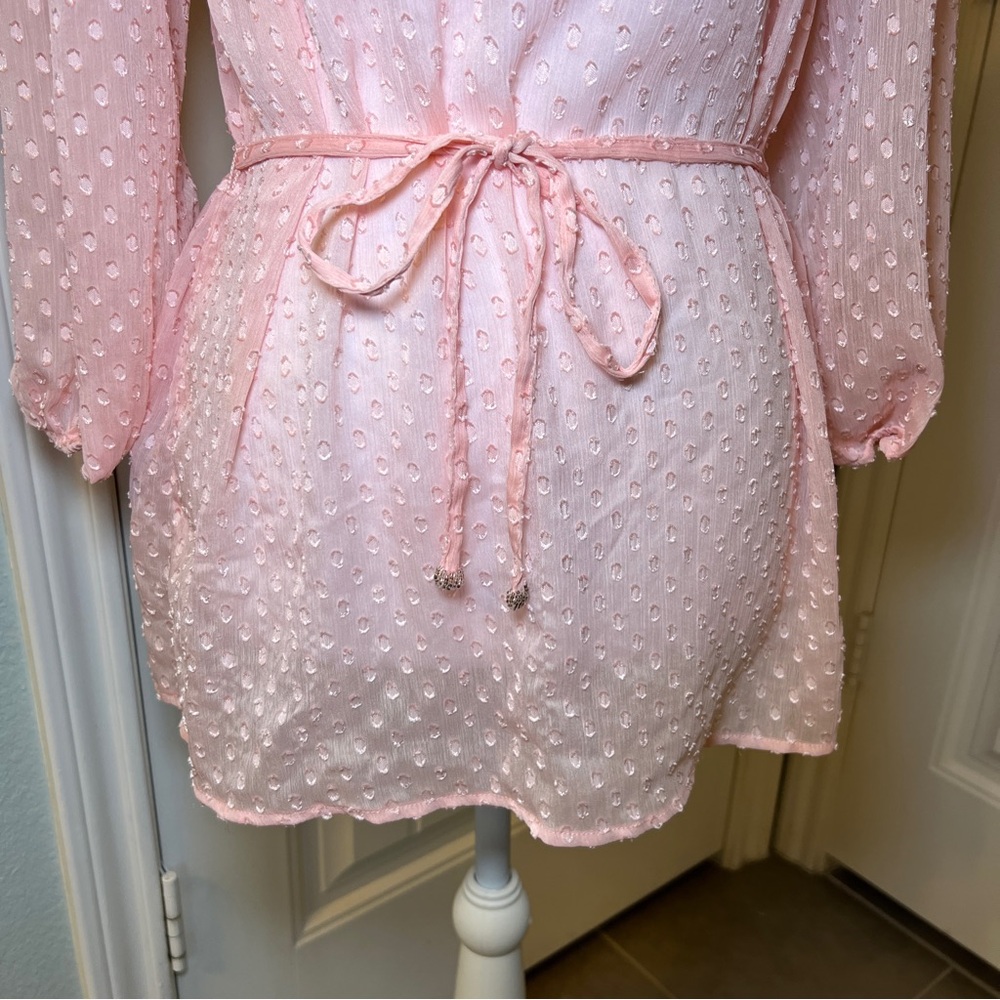 Jennifer Lopez Pink Sheer‎ Blouse Tie Waist Coquette XS - Picture 10 of 14